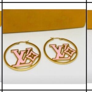 Gold and Pink Hoop Earrings